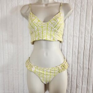 Tori Praver Swimwear Bikini Set Small Green White Chevron Geometric Two Piece
